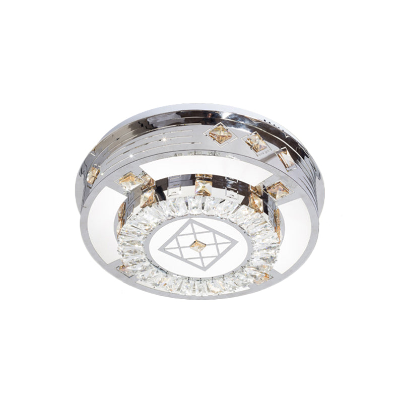 Chrome LED Round Flush Mount Lighting Modernist Faceted Crystal Ceiling Fixture in Warm/White Light, 19.5"/31.5" Wide - Clearhalo - 'Ceiling Lights' - 'Close To Ceiling Lights' - 'Close to ceiling' - 'Flush mount' - Lighting' - 1694142
