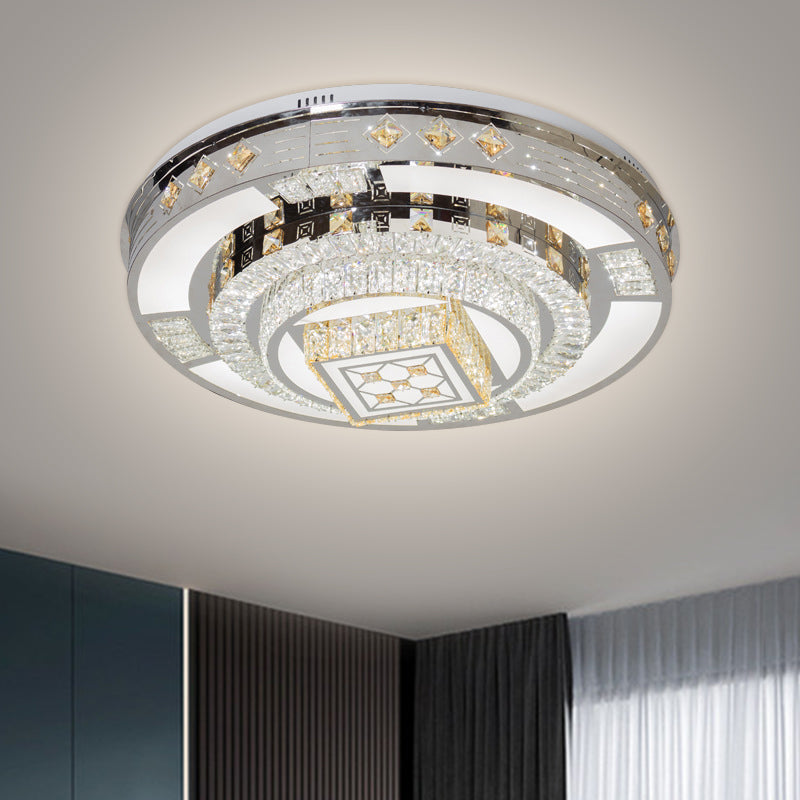 Chrome LED Round Flush Mount Lighting Modernist Faceted Crystal Ceiling Fixture in Warm/White Light, 19.5"/31.5" Wide - Chrome - 31.5" - Clearhalo - 'Ceiling Lights' - 'Close To Ceiling Lights' - 'Close to ceiling' - 'Flush mount' - Lighting' - 1694144