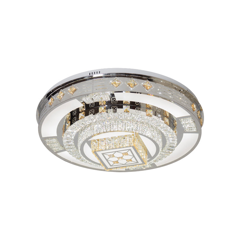 Chrome LED Round Flush Mount Lighting Modernist Faceted Crystal Ceiling Fixture in Warm/White Light, 19.5"/31.5" Wide - Clearhalo - 'Ceiling Lights' - 'Close To Ceiling Lights' - 'Close to ceiling' - 'Flush mount' - Lighting' - 1694147