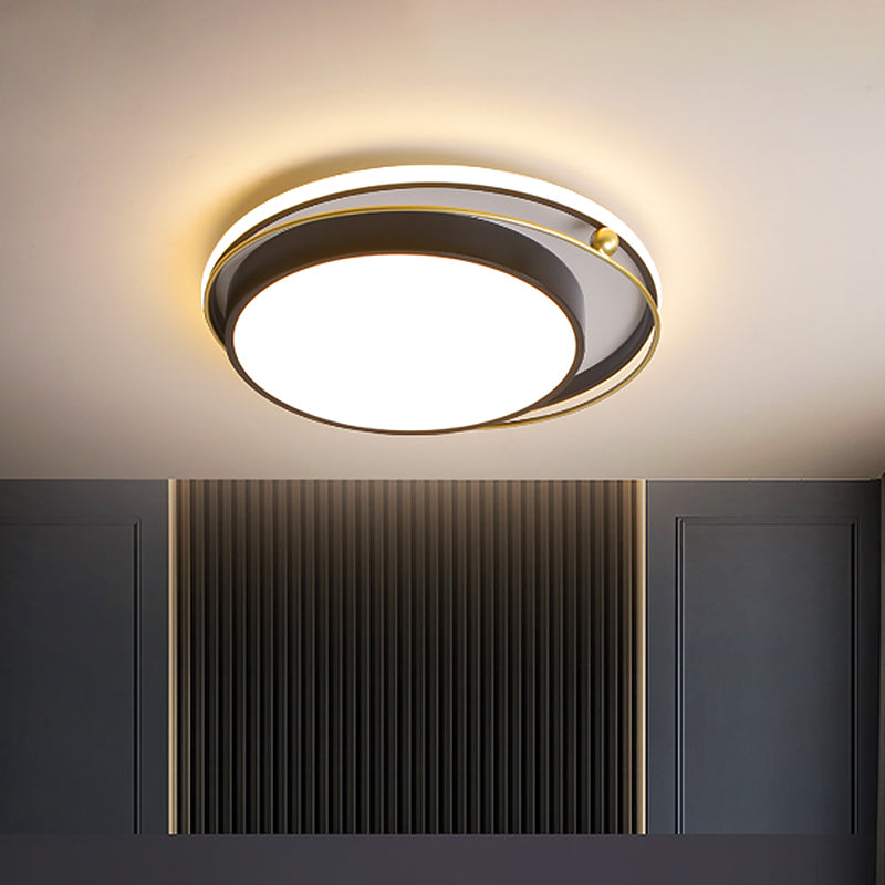 Ringed Flush Mount Light Modernist Acrylic LED Black and Gold Ceiling Mounted Fixture, 16"/19.5" Width Black-Gold Clearhalo 'Ceiling Lights' 'Close To Ceiling Lights' 'Close to ceiling' 'Flush mount' Lighting' 1694149