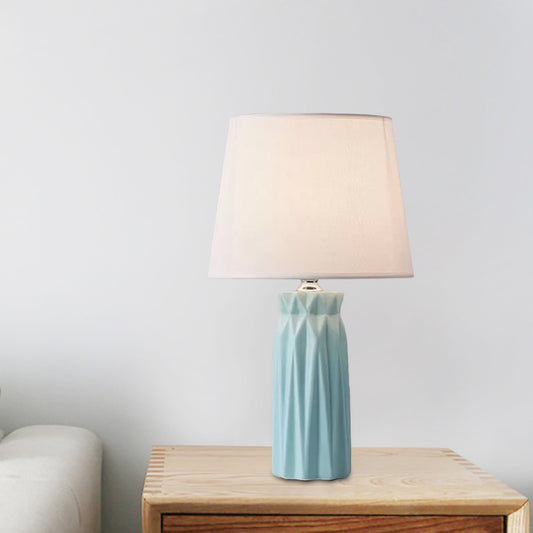 Fabric Cone Reading Light Modernism 1-Bulb Pink/Blue Night Table Lamp with Ceramic Base Blue Clearhalo 'Lamps' 'Table Lamps' Lighting' 1694154