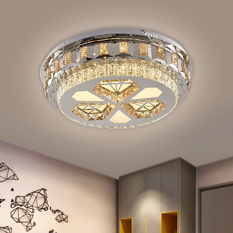 Crystal Round Flush Mount Lamp Simple LED Close to Ceiling Light in Stainless-Steel with Diamond Design