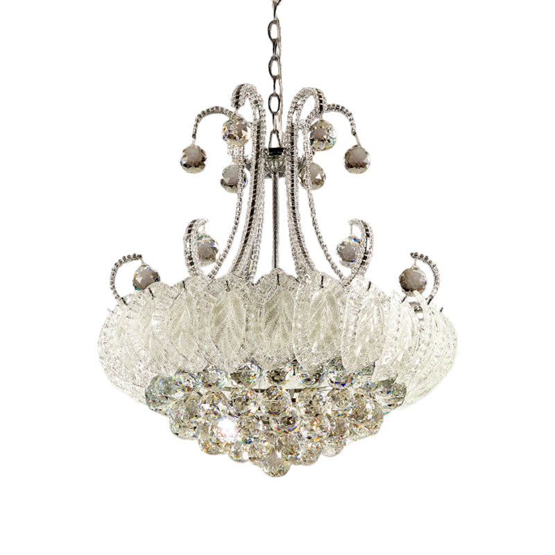 Crystal Ball Tapered Chandelier Lighting Simplicity 8-Bulb White Pendant Light Kit with Scrolled Frame Clearhalo 'Ceiling Lights' 'Chandeliers' 'Clear' 'Industrial' 'Modern Chandeliers' 'Modern' 'Tiffany' 'Traditional Chandeliers' Lighting' 1694176