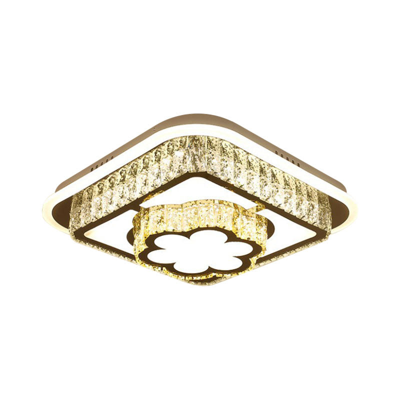 Round/Flower Bedroom Ceiling Lamp Crystal Block LED Contemporary Flushmount Lighting in Silver, Warm/White Light Clearhalo 'Ceiling Lights' 'Close To Ceiling Lights' 'Close to ceiling' 'Flush mount' Lighting' 1694184