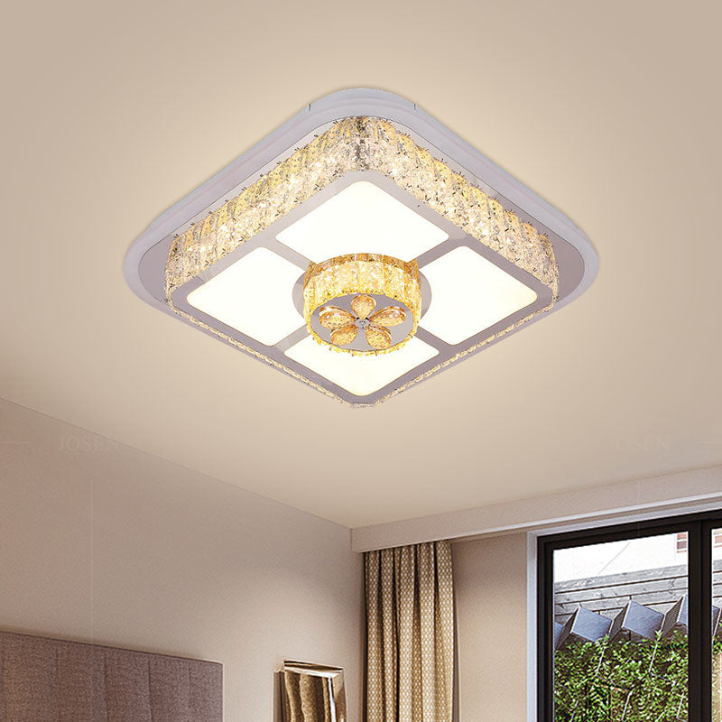 Round/Flower Bedroom Ceiling Lamp Crystal Block LED Contemporary Flushmount Lighting in Silver, Warm/White Light Silver Round Clearhalo 'Ceiling Lights' 'Close To Ceiling Lights' 'Close to ceiling' 'Flush mount' Lighting' 1694186