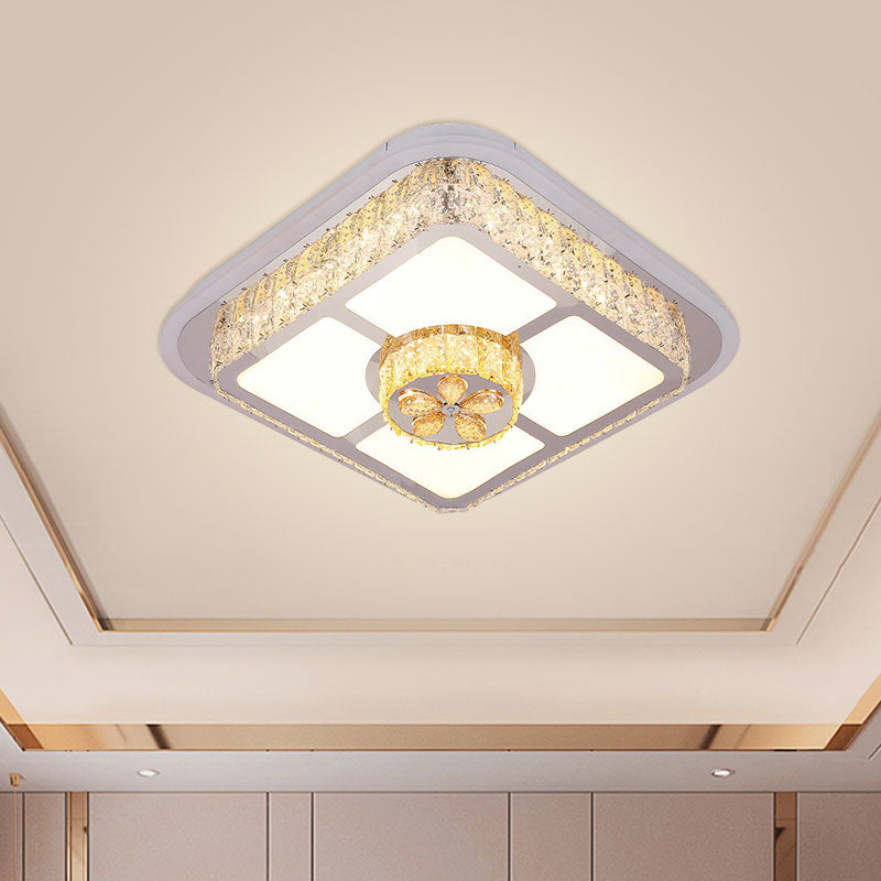 Round/Flower Bedroom Ceiling Lamp Crystal Block LED Contemporary Flushmount Lighting in Silver, Warm/White Light Clearhalo 'Ceiling Lights' 'Close To Ceiling Lights' 'Close to ceiling' 'Flush mount' Lighting' 1694188