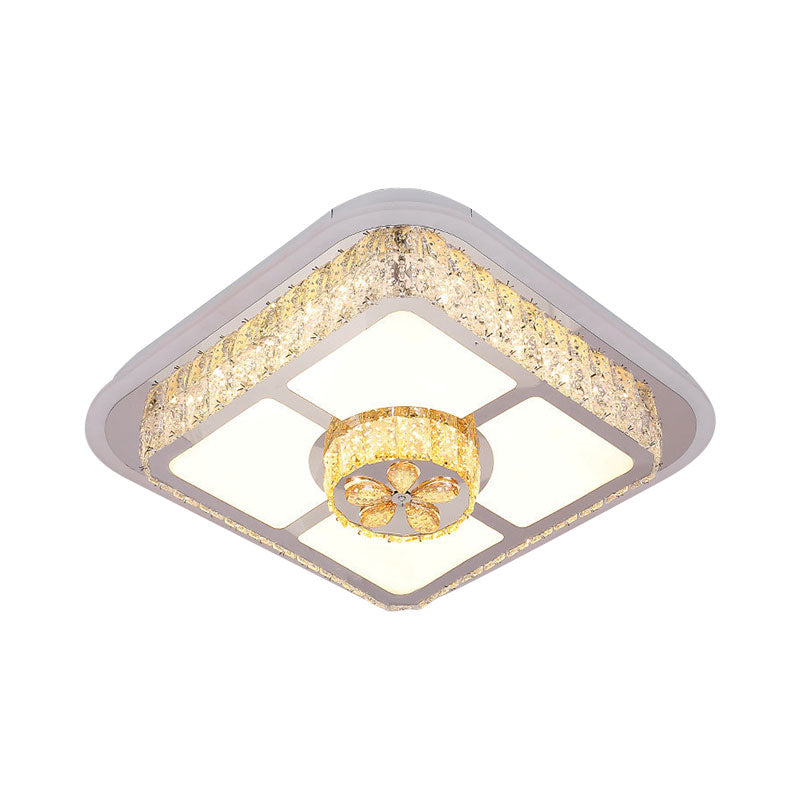 Round/Flower Bedroom Ceiling Lamp Crystal Block LED Contemporary Flushmount Lighting in Silver, Warm/White Light Clearhalo 'Ceiling Lights' 'Close To Ceiling Lights' 'Close to ceiling' 'Flush mount' Lighting' 1694189