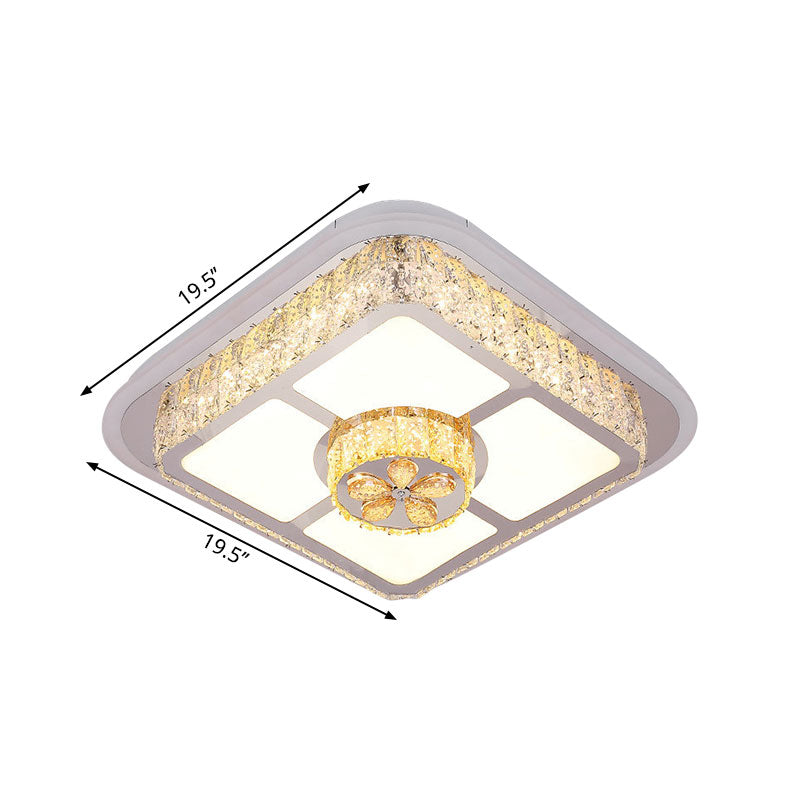 Round/Flower Bedroom Ceiling Lamp Crystal Block LED Contemporary Flushmount Lighting in Silver, Warm/White Light Clearhalo 'Ceiling Lights' 'Close To Ceiling Lights' 'Close to ceiling' 'Flush mount' Lighting' 1694190
