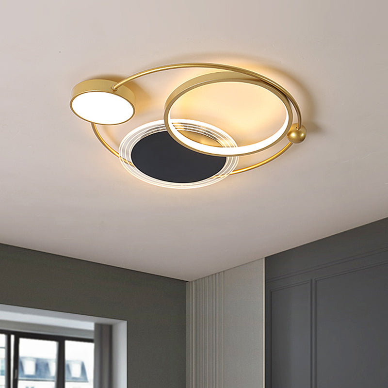 Round/Oval Bedroom Flush Mount Light Acrylic LED Modernism Ceiling Mounted Fixture in Gold Gold Round Clearhalo 'Ceiling Lights' 'Close To Ceiling Lights' 'Close to ceiling' 'Flush mount' Lighting' 1694191