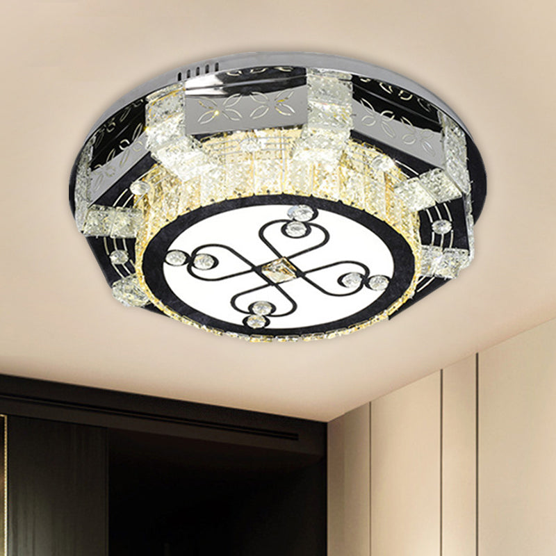Stainless-Steel Round Ceiling Mounted Light Modern K9 Crystal LED Flush Mount Fixture with Twisted/Oval Pattern Clear B Clearhalo 'Ceiling Lights' 'Close To Ceiling Lights' 'Close to ceiling' 'Flush mount' Lighting' 1694220
