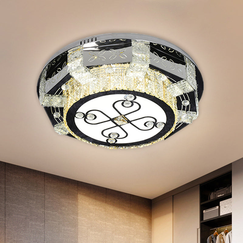 Stainless-Steel Round Ceiling Mounted Light Modern K9 Crystal LED Flush Mount Fixture with Twisted/Oval Pattern Clearhalo 'Ceiling Lights' 'Close To Ceiling Lights' 'Close to ceiling' 'Flush mount' Lighting' 1694221