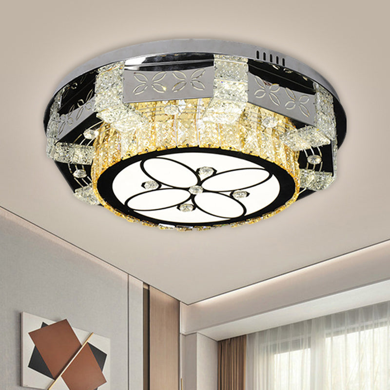 Stainless-Steel Round Ceiling Mounted Light Modern K9 Crystal LED Flush Mount Fixture with Twisted/Oval Pattern Clearhalo 'Ceiling Lights' 'Close To Ceiling Lights' 'Close to ceiling' 'Flush mount' Lighting' 1694225