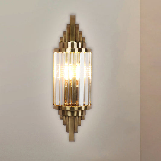 Clear Crystal Cylinder Wall Light Sconce Modern 1 Bulb Brass Flush Mount Wall Sconce for Bedside Brass Clearhalo 'Modern wall lights' 'Modern' 'Wall Lamps & Sconces' 'Wall Lights' Lighting' 1694229