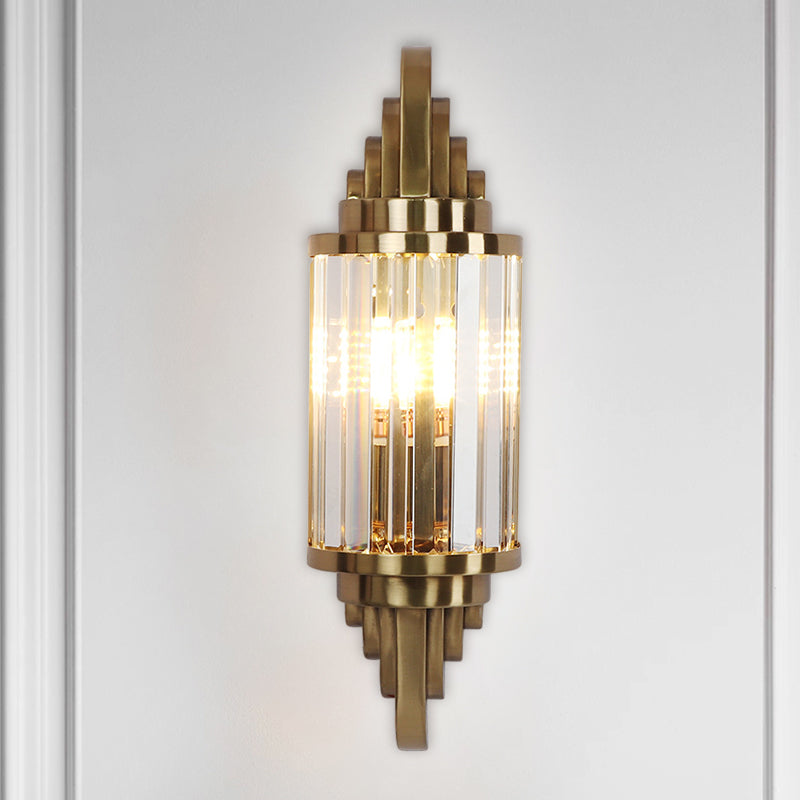 Clear Crystal Cylinder Wall Light Sconce Modern 1 Bulb Brass Flush Mount Wall Sconce for Bedside Clearhalo 'Modern wall lights' 'Modern' 'Wall Lamps & Sconces' 'Wall Lights' Lighting' 1694230