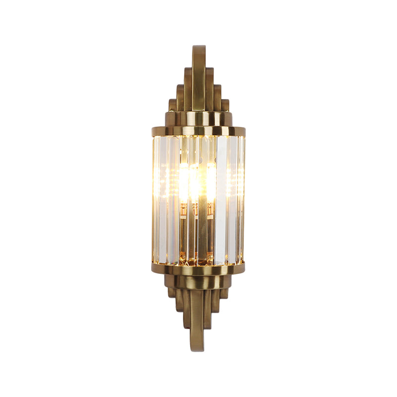 Clear Crystal Cylinder Wall Light Sconce Modern 1 Bulb Brass Flush Mount Wall Sconce for Bedside Clearhalo 'Modern wall lights' 'Modern' 'Wall Lamps & Sconces' 'Wall Lights' Lighting' 1694231