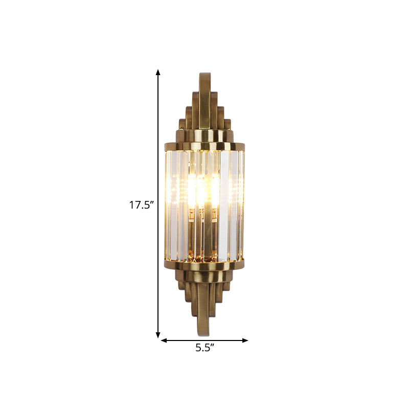 Clear Crystal Cylinder Wall Light Sconce Modern 1 Bulb Brass Flush Mount Wall Sconce for Bedside Clearhalo 'Modern wall lights' 'Modern' 'Wall Lamps & Sconces' 'Wall Lights' Lighting' 1694232