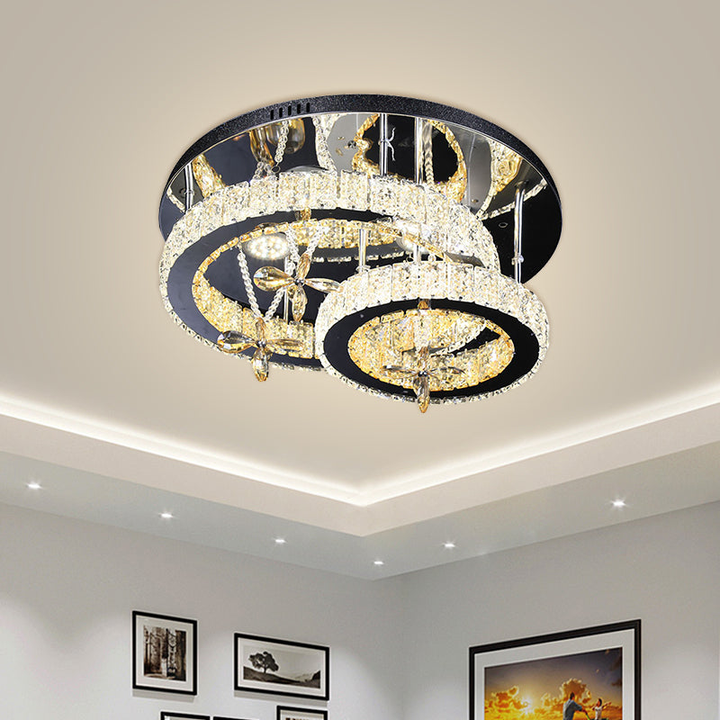 Chrome LED Circle Ceiling Lamp Modernism Cut Crystal Semi Mount Lighting in Remote Control Stepless Dimming Light - Chrome - Remote Control Stepless Dimming - Clearhalo - 'Ceiling Lights' - 'Close To Ceiling Lights' - 'Close to ceiling' - 'Semi-flushmount' - Lighting' - 1694237