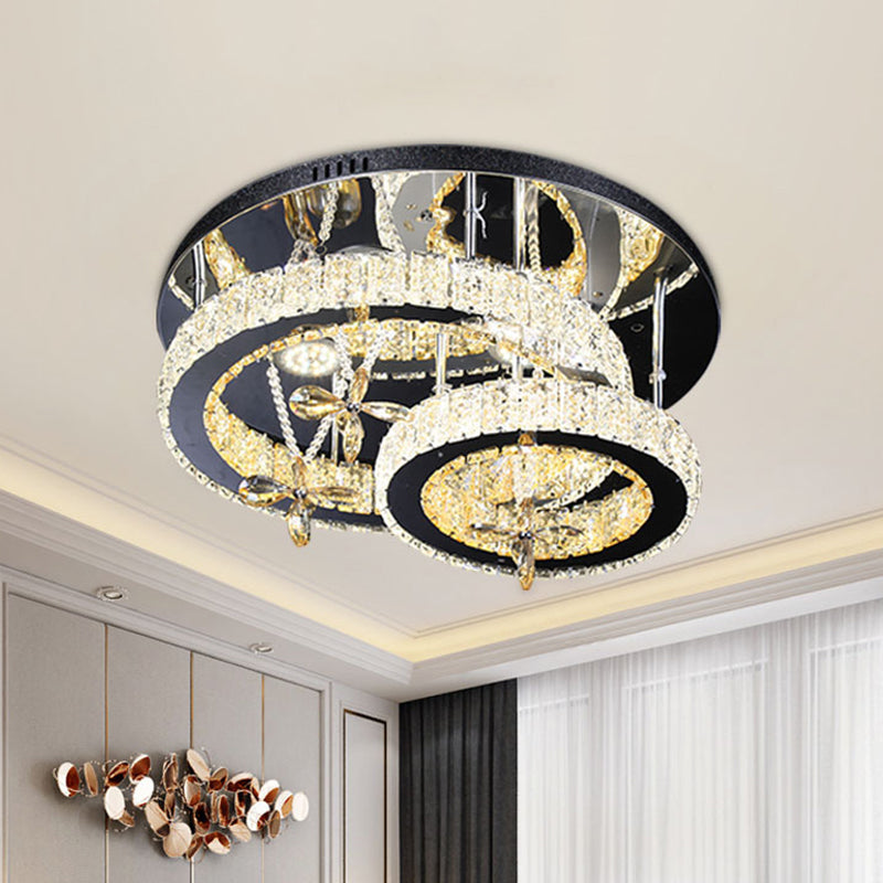 Chrome LED Circle Ceiling Lamp Modernism Cut Crystal Semi Mount Lighting in Remote Control Stepless Dimming Light - Clearhalo - 'Ceiling Lights' - 'Close To Ceiling Lights' - 'Close to ceiling' - 'Semi-flushmount' - Lighting' - 1694238