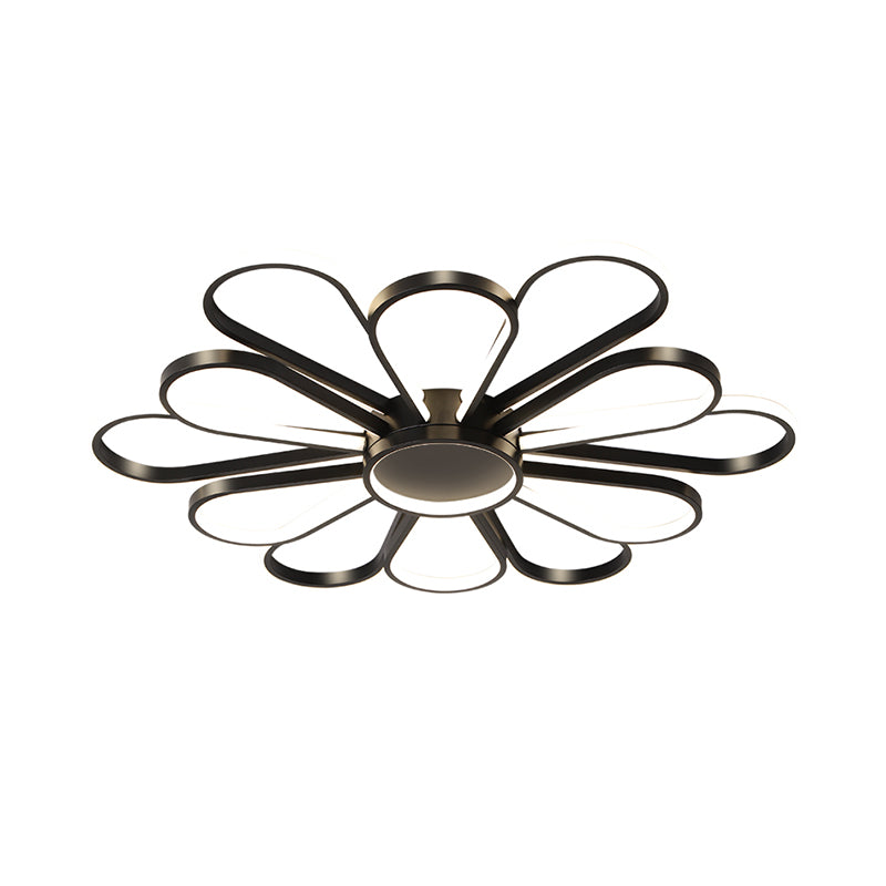 Iron Floral Flush Mount Light Contemporary Black/Gold LED Ceiling Mounted Fixture for Living Room