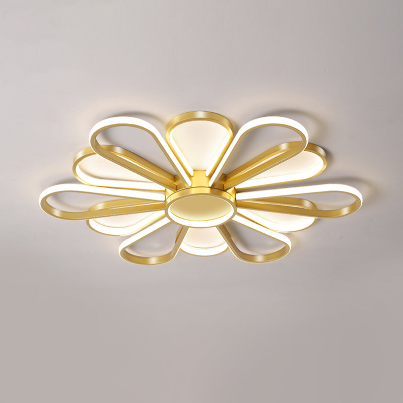 Iron Floral Flush Mount Light Contemporary Black/Gold LED Ceiling Mounted Fixture for Living Room