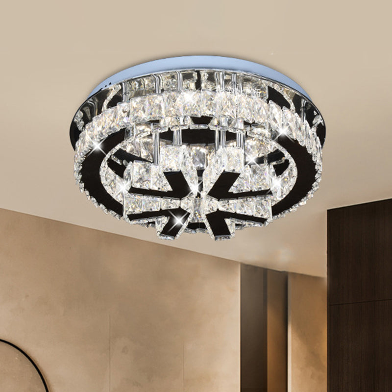 Circle Ceiling Fixture Modern Clear Crystal LED Bedroom Flushmount Lighting with V-Shaped Design - Clearhalo - 'Ceiling Lights' - 'Close To Ceiling Lights' - 'Close to ceiling' - 'Flush mount' - Lighting' - 1694266