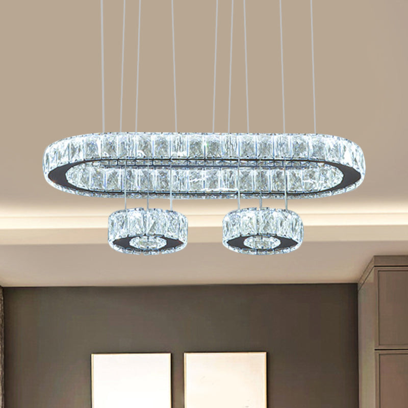 Beveled Crystal Oval Chandelier Light Modern LED Suspension Pendant in Chrome Clearhalo 'Ceiling Lights' 'Modern Pendants' 'Modern' 'Pendant Lights' 'Pendants' Lighting' 1694270