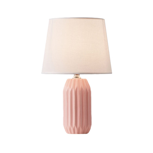 Cone Reading Light Nordic Fabric 1-Head Pink/Blue/Lemon Green Nightstand Lamp with Cylinder Ceramic Base Clearhalo 'Lamps' 'Table Lamps' Lighting' 1694290