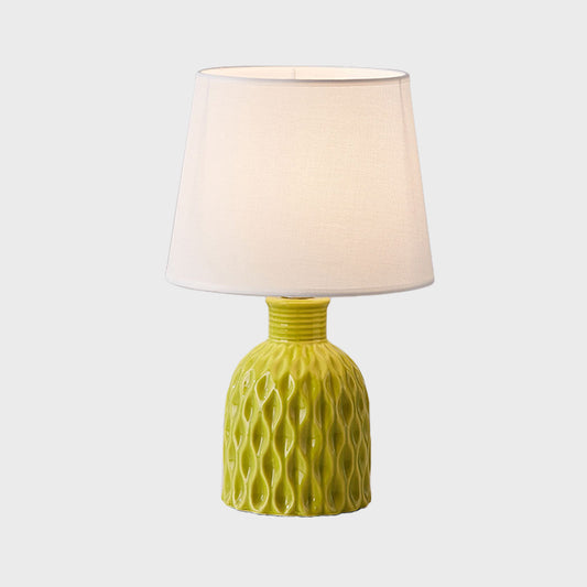 Cone Table Lamp Contemporary Fabric 1 Bulb Pink/Lemon Green/Royal Blue Reading Light with Ceramic Base Clearhalo 'Lamps' 'Table Lamps' Lighting' 1694308