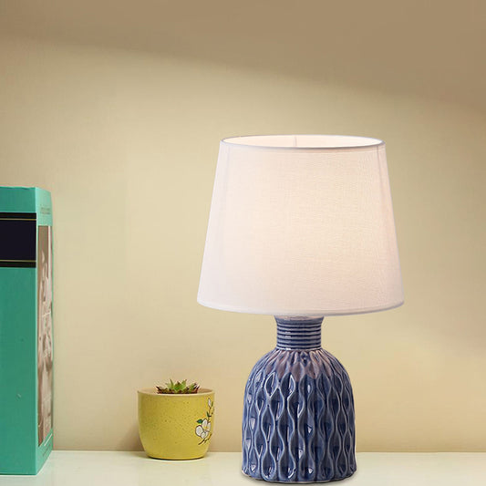 Cone Table Lamp Contemporary Fabric 1 Bulb Pink/Lemon Green/Royal Blue Reading Light with Ceramic Base Clearhalo 'Lamps' 'Table Lamps' Lighting' 1694310