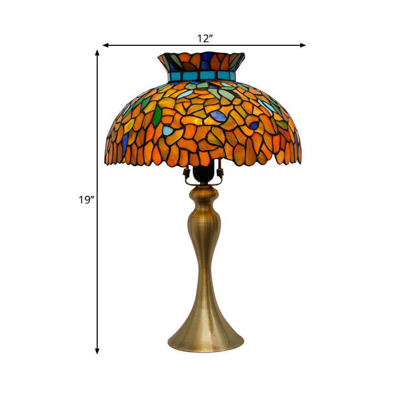 Stained Glass Dome Nightstand Lamp Vintage 1 Light Brass Desk Lighting with Mermaid Base Clearhalo 'Lamps' 'Table Lamps' Lighting' 1694316