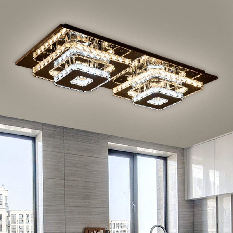 2-Tier Square Crystal Ceiling Fixture Contemporary 12"/26.5" Wide Stainless-Steel LED Flush Mount Lighting Stainless-Steel 26.5" Clearhalo 'Ceiling Lights' 'Close To Ceiling Lights' 'Close to ceiling' 'Flush mount' Lighting' 1694329