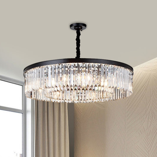 Tiered Circle Chandelier Modern Faceted Crystal 4 Heads Living Room Hanging Ceiling Light in Black Clearhalo 'Ceiling Lights' 'Chandeliers' 'Modern Chandeliers' 'Modern' Lighting' 1694335