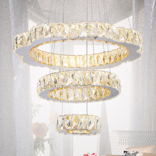 Beveled Crystal 3-Tier Down Lighting Contemporary LED Chrome Ceiling Chandelier for Parlor Clearhalo 'Ceiling Lights' 'Chandeliers' 'Modern Chandeliers' 'Modern' Lighting' 1694339