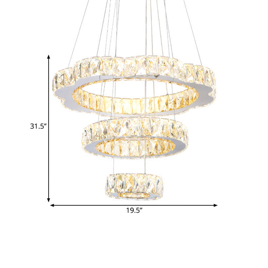 Beveled Crystal 3-Tier Down Lighting Contemporary LED Chrome Ceiling Chandelier for Parlor Clearhalo 'Ceiling Lights' 'Chandeliers' 'Modern Chandeliers' 'Modern' Lighting' 1694341