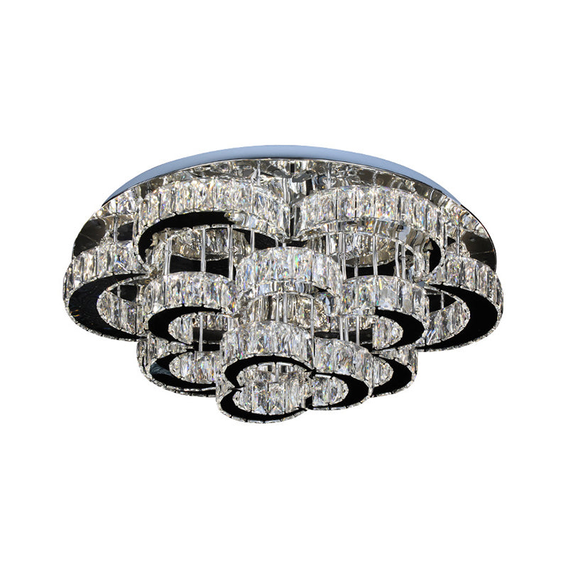 Tiered Floral Semi Flush Mount Modernist Crystal LED Parlor Ceiling Fixture in Chrome, Remote Control Stepless Dimming Light Clearhalo 'Ceiling Lights' 'Close To Ceiling Lights' 'Close to ceiling' 'Semi-flushmount' Lighting' 1694344