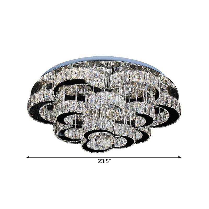 Tiered Floral Semi Flush Mount Modernist Crystal LED Parlor Ceiling Fixture in Chrome, Remote Control Stepless Dimming Light Clearhalo 'Ceiling Lights' 'Close To Ceiling Lights' 'Close to ceiling' 'Semi-flushmount' Lighting' 1694345