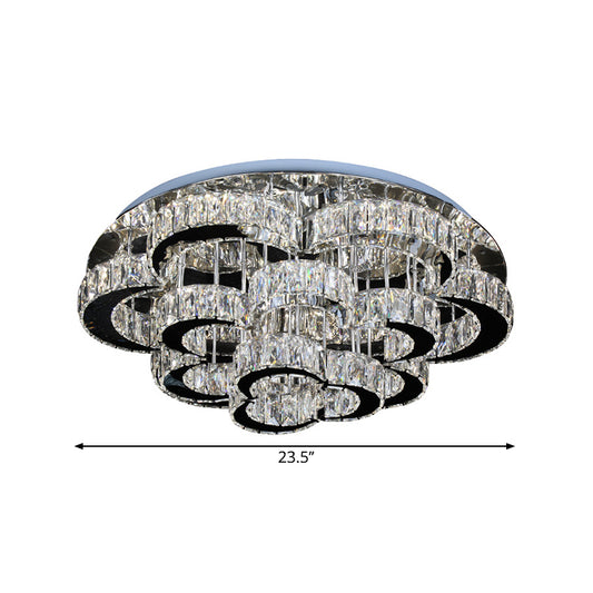 Tiered Floral Semi Flush Mount Modernist Crystal LED Parlor Ceiling Fixture in Chrome, Remote Control Stepless Dimming Light Clearhalo 'Ceiling Lights' 'Close To Ceiling Lights' 'Close to ceiling' 'Semi-flushmount' Lighting' 1694345