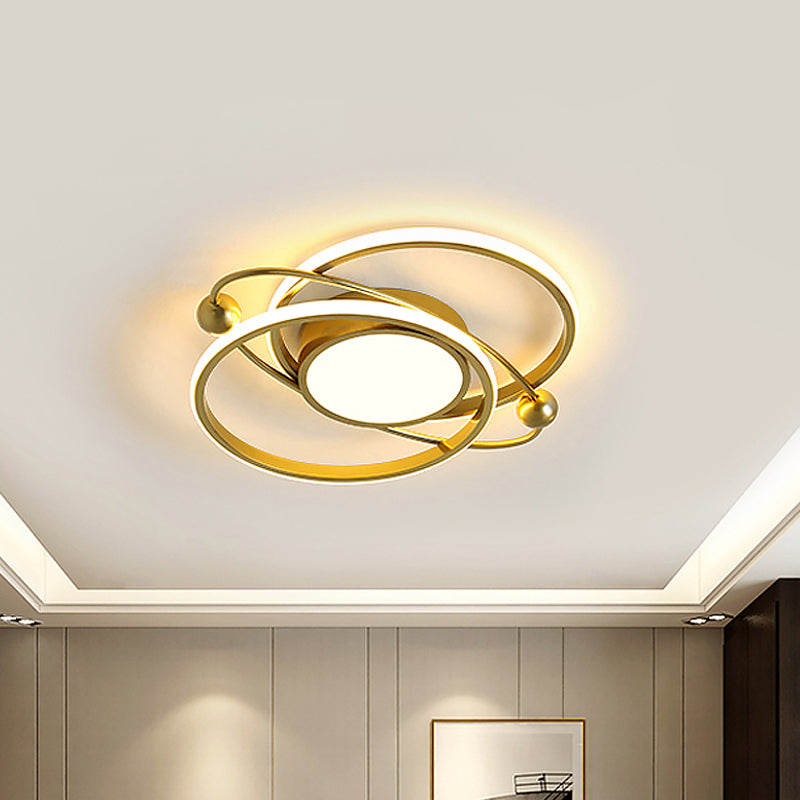 Circular Bedroom Semi Flush Mount Metallic LED Modern Flush Ceiling Light in Gold, Warm/White Light - Gold - Clearhalo - 'Ceiling Lights' - 'Close To Ceiling Lights' - 'Close to ceiling' - 'Semi-flushmount' - Lighting' - 1694346