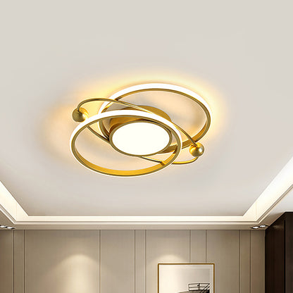 Circular Bedroom Semi Flush Mount Metallic LED Modern Flush Ceiling Light in Gold, Warm/White Light Gold Clearhalo 'Ceiling Lights' 'Close To Ceiling Lights' 'Close to ceiling' 'Semi-flushmount' Lighting' 1694346