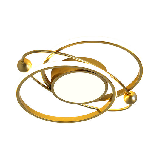 Circular Bedroom Semi Flush Mount Metallic LED Modern Flush Ceiling Light in Gold, Warm/White Light Clearhalo 'Ceiling Lights' 'Close To Ceiling Lights' 'Close to ceiling' 'Semi-flushmount' Lighting' 1694347