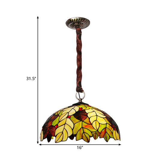 Leave Handcrafted Art Glass Drop Lamp Tiffany 3-Head Yellow Chandelier Light with Jewel Deco Clearhalo 'Ceiling Lights' 'Chandeliers' 'Close To Ceiling Lights' 'Industrial' 'Middle Century Chandeliers' 'Tiffany Chandeliers' 'Tiffany close to ceiling' 'Tiffany' Lighting' 1694394