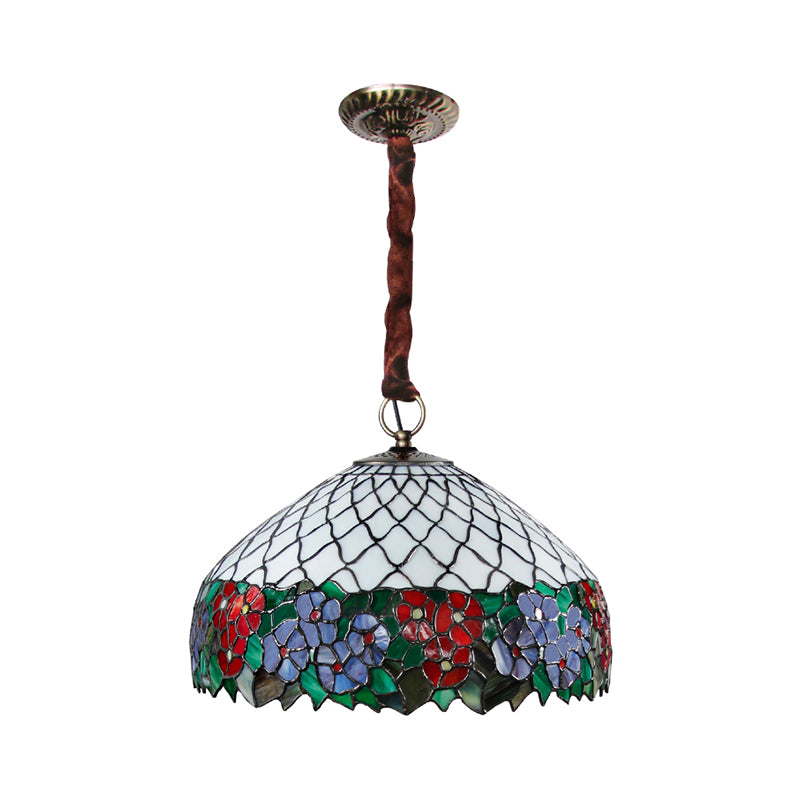 3 Bulbs Living Room Chandelier Light Victorian White Drop Pendant with Floral Cut Glass Shade Clearhalo 'Ceiling Lights' 'Chandeliers' 'Industrial' 'Middle Century Chandeliers' 'Tiffany Chandeliers' 'Tiffany close to ceiling' 'Tiffany' Lighting' 1694397