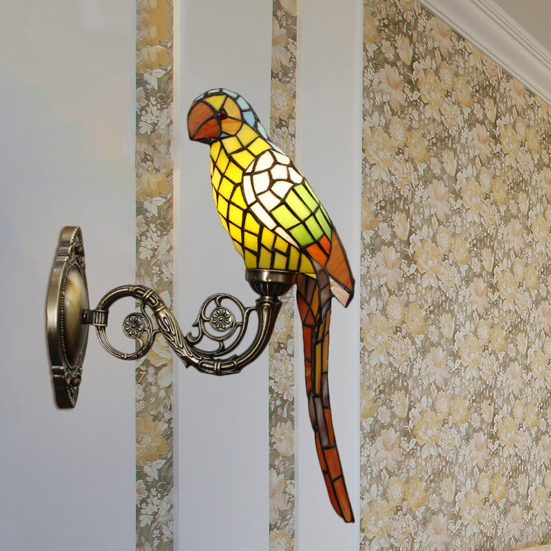 White/Red/Yellow Parrot Wall Mount Lamp Classic 1 Light Handcrafted Stained Glass Wall Lighting Ideas Clearhalo 'Art deco wall lights' 'Cast Iron' 'Glass' 'Industrial' 'Middle century wall lights' 'Modern' 'Tiffany wall lights' 'Tiffany' 'Traditional wall lights' 'Wall Lamps & Sconces' 'Wall Lights' Lighting' 1694400