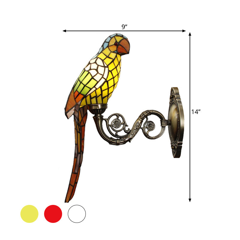 White/Red/Yellow Parrot Wall Mount Lamp Classic 1 Light Handcrafted Stained Glass Wall Lighting Ideas Clearhalo 'Art deco wall lights' 'Cast Iron' 'Glass' 'Industrial' 'Middle century wall lights' 'Modern' 'Tiffany wall lights' 'Tiffany' 'Traditional wall lights' 'Wall Lamps & Sconces' 'Wall Lights' Lighting' 1694402