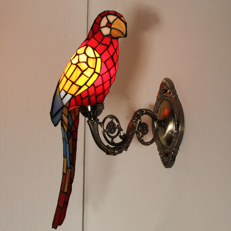 White/Red/Yellow Parrot Wall Mount Lamp Classic 1 Light Handcrafted Stained Glass Wall Lighting Ideas Red Clearhalo 'Art deco wall lights' 'Cast Iron' 'Glass' 'Industrial' 'Middle century wall lights' 'Modern' 'Tiffany wall lights' 'Tiffany' 'Traditional wall lights' 'Wall Lamps & Sconces' 'Wall Lights' Lighting' 1694403