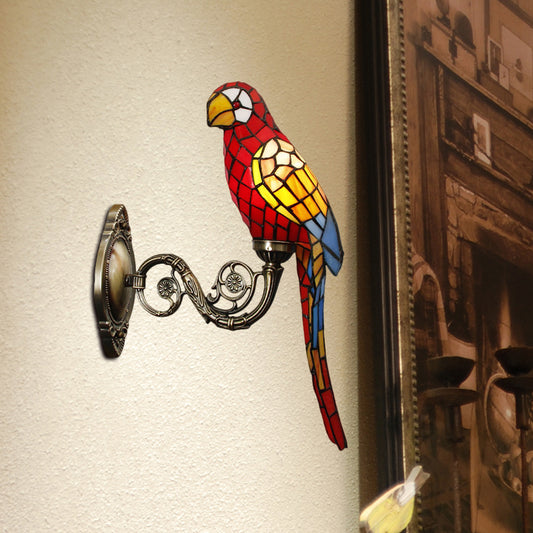 White/Red/Yellow Parrot Wall Mount Lamp Classic 1 Light Handcrafted Stained Glass Wall Lighting Ideas Clearhalo 'Art deco wall lights' 'Cast Iron' 'Glass' 'Industrial' 'Middle century wall lights' 'Modern' 'Tiffany wall lights' 'Tiffany' 'Traditional wall lights' 'Wall Lamps & Sconces' 'Wall Lights' Lighting' 1694404