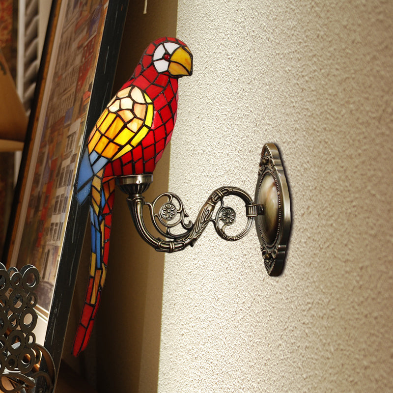 White/Red/Yellow Parrot Wall Mount Lamp Classic 1 Light Handcrafted Stained Glass Wall Lighting Ideas Clearhalo 'Art deco wall lights' 'Cast Iron' 'Glass' 'Industrial' 'Middle century wall lights' 'Modern' 'Tiffany wall lights' 'Tiffany' 'Traditional wall lights' 'Wall Lamps & Sconces' 'Wall Lights' Lighting' 1694405