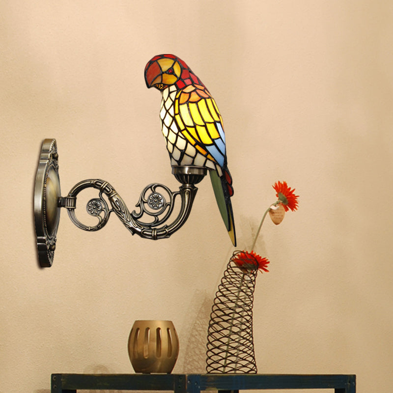 White/Red/Yellow Parrot Wall Mount Lamp Classic 1 Light Handcrafted Stained Glass Wall Lighting Ideas White Clearhalo 'Art deco wall lights' 'Cast Iron' 'Glass' 'Industrial' 'Middle century wall lights' 'Modern' 'Tiffany wall lights' 'Tiffany' 'Traditional wall lights' 'Wall Lamps & Sconces' 'Wall Lights' Lighting' 1694407