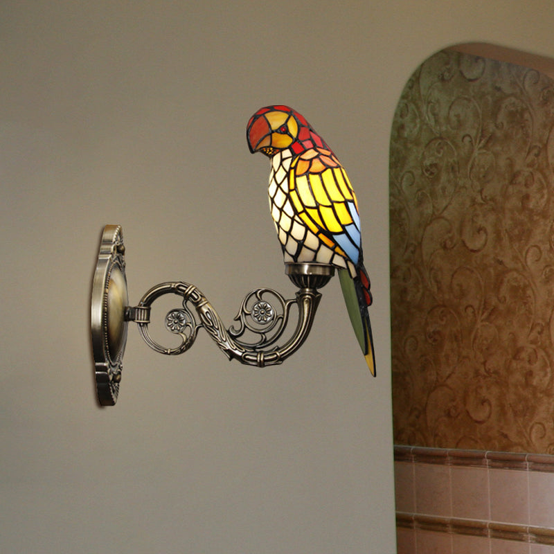 White/Red/Yellow Parrot Wall Mount Lamp Classic 1 Light Handcrafted Stained Glass Wall Lighting Ideas Clearhalo 'Art deco wall lights' 'Cast Iron' 'Glass' 'Industrial' 'Middle century wall lights' 'Modern' 'Tiffany wall lights' 'Tiffany' 'Traditional wall lights' 'Wall Lamps & Sconces' 'Wall Lights' Lighting' 1694408