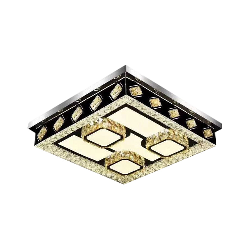 Square Flush Light Fixture Modern Clear Crystal Living Room LED Ceiling Lamp in Nickel with Leaf/Cubic Pattern Clearhalo 'Ceiling Lights' 'Close To Ceiling Lights' 'Close to ceiling' 'Flush mount' Lighting' 1694418